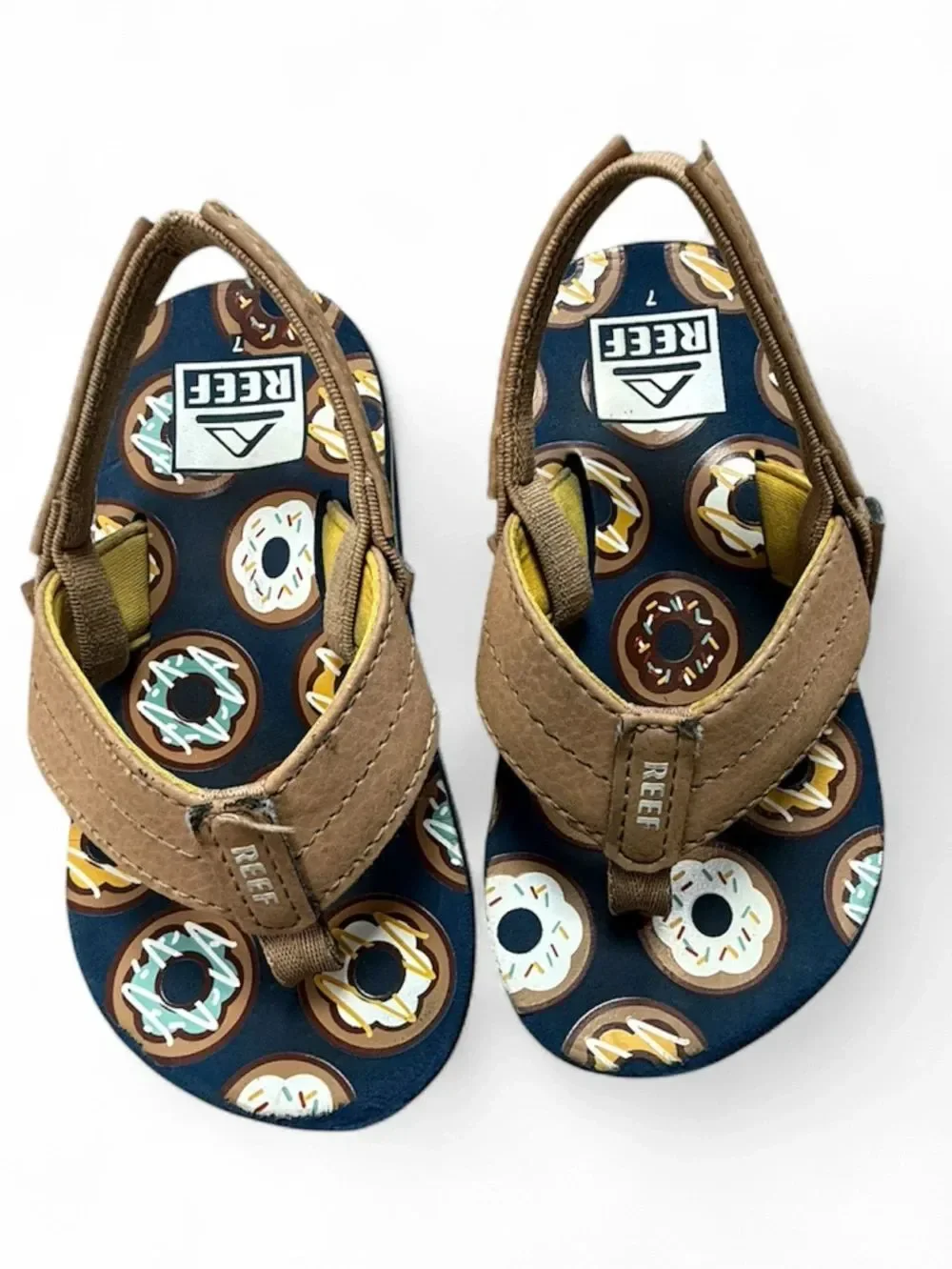 Reef Kids Navy & Brown Donut-Print Sandals